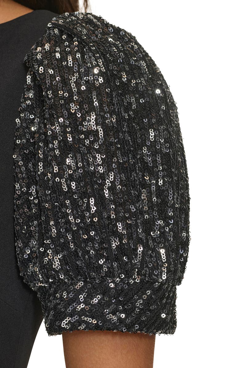 Calvin Klein Sequin Puff Shoulder Sheath Dress, Alternate, color, 
