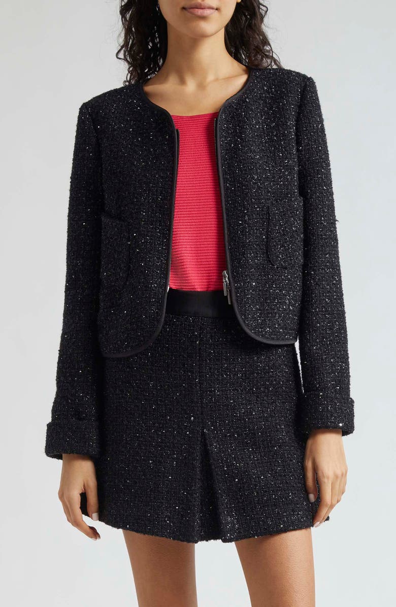 Emporio Armani Metallic Tweed Jacket, Main, color, Solid Black