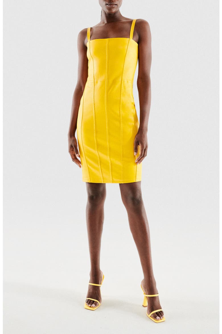 Merci Stretch Leather Dress, Main, color, Lemon Yellow