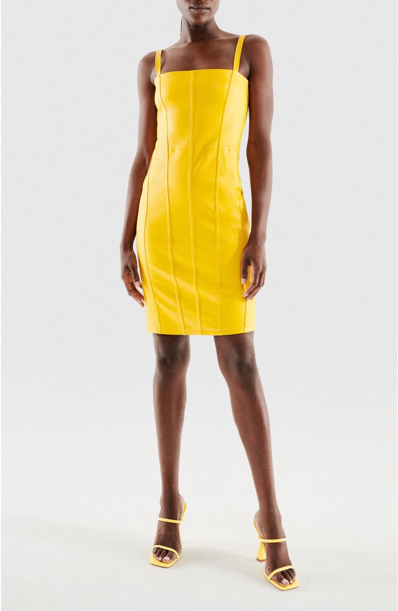 AS by DF Merci Stretch Leather Dress, Main, color, Lemon Yellow