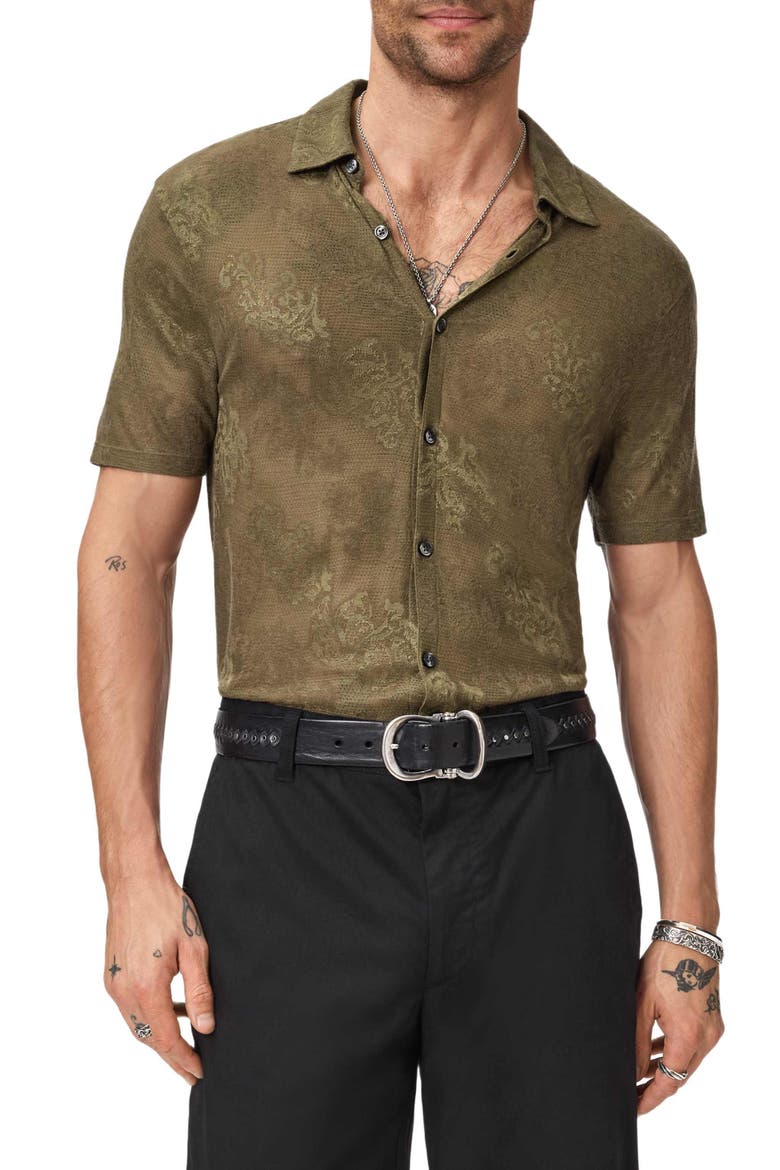 Biaggio Jacquard Mesh Short Sleeve Button-Up Shirt, Main, color, EUCALYPTUS