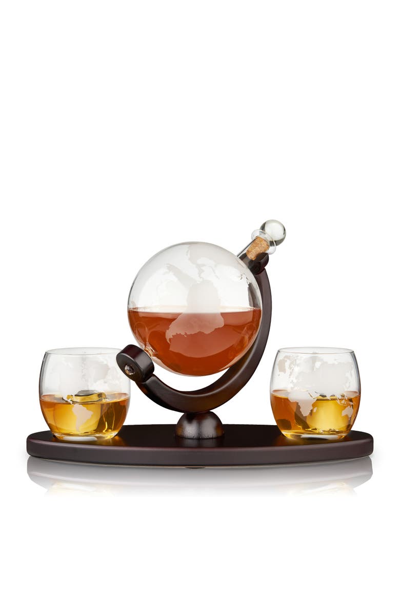 Viski Globe Decanter & Whiskey Tumblers Set of 3, Alternate, color, Clear
