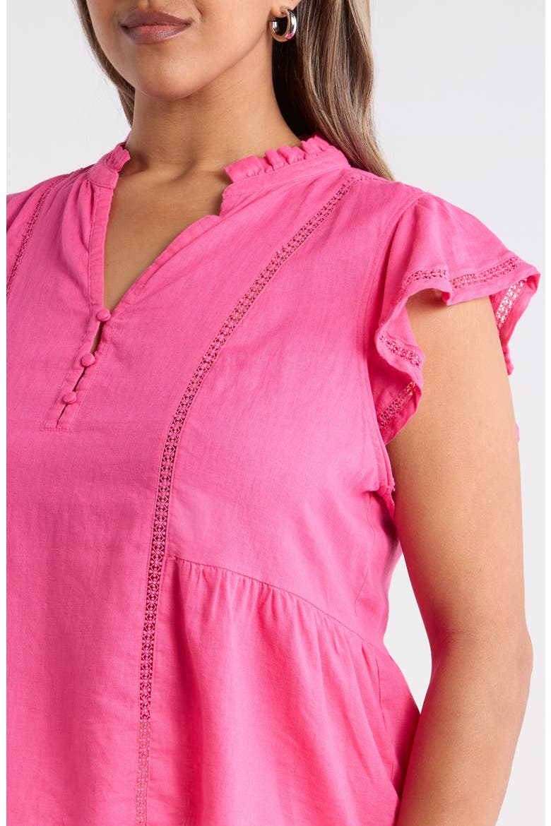 Lace Ruffle Linen Blend Top, Alternate, color, PINK SHOCK