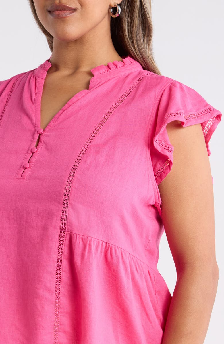 Caslon<sup>®</sup> Lace Ruffle Linen Blend Top, Alternate, color, Pink Shock