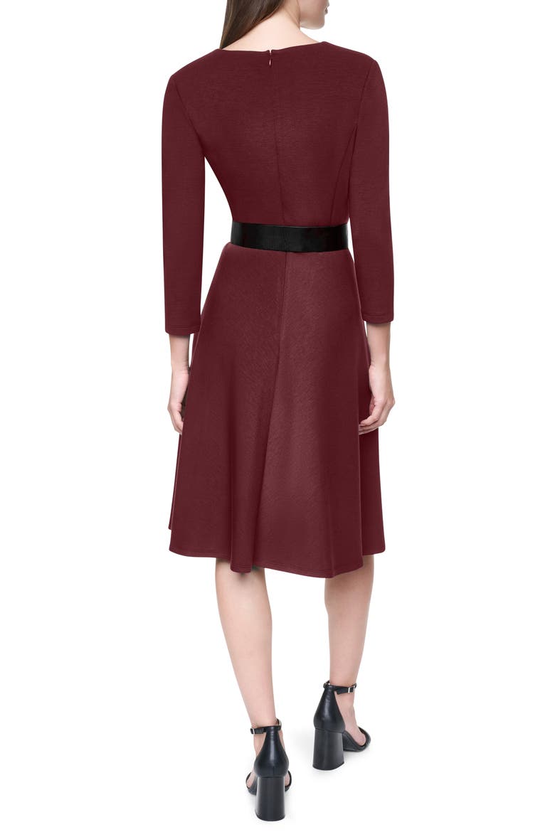 Belted Fit & Flare Midi Dress, Alternate, color, BURGUNDY