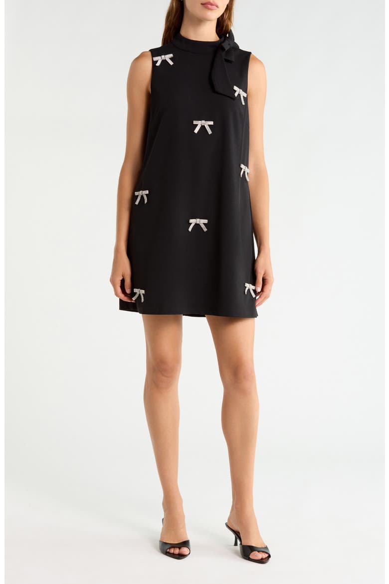 Pamela Rhinestone Bow Sleeveless Shift Dress, Main, color, BLACK