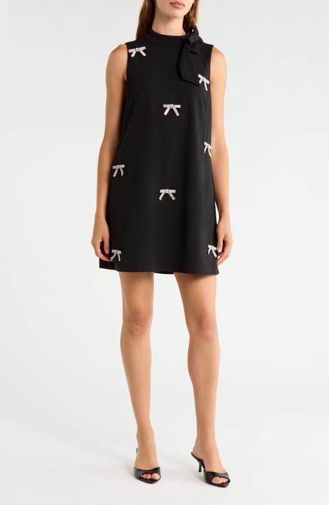 Pamela Rhinestone Bow Sleeveless Shift Dress