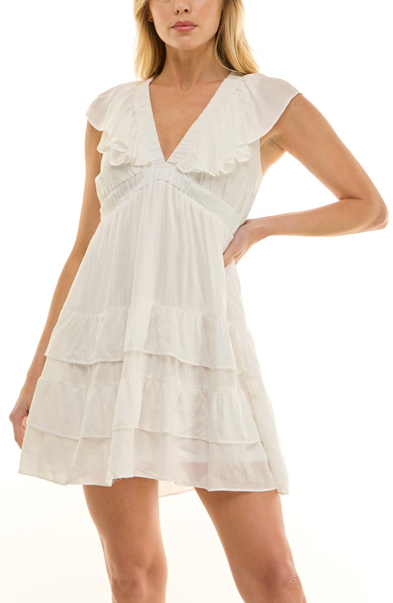 Socialite Ruffle V-Neck Minidress, Alternate, color, White