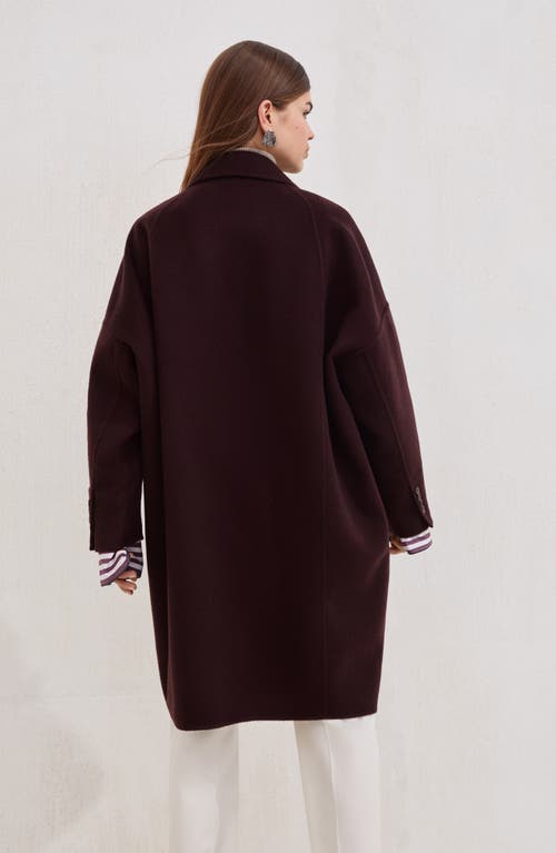 Brunello Cucinelli Burgundy Cashmere Double-breasted Cocoon Coat In Burgundy