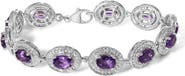 Haus of Brilliance Sterling Silver 5x7 MM Oval Purple Amethyst & Diamond Halo Link Bracelet
