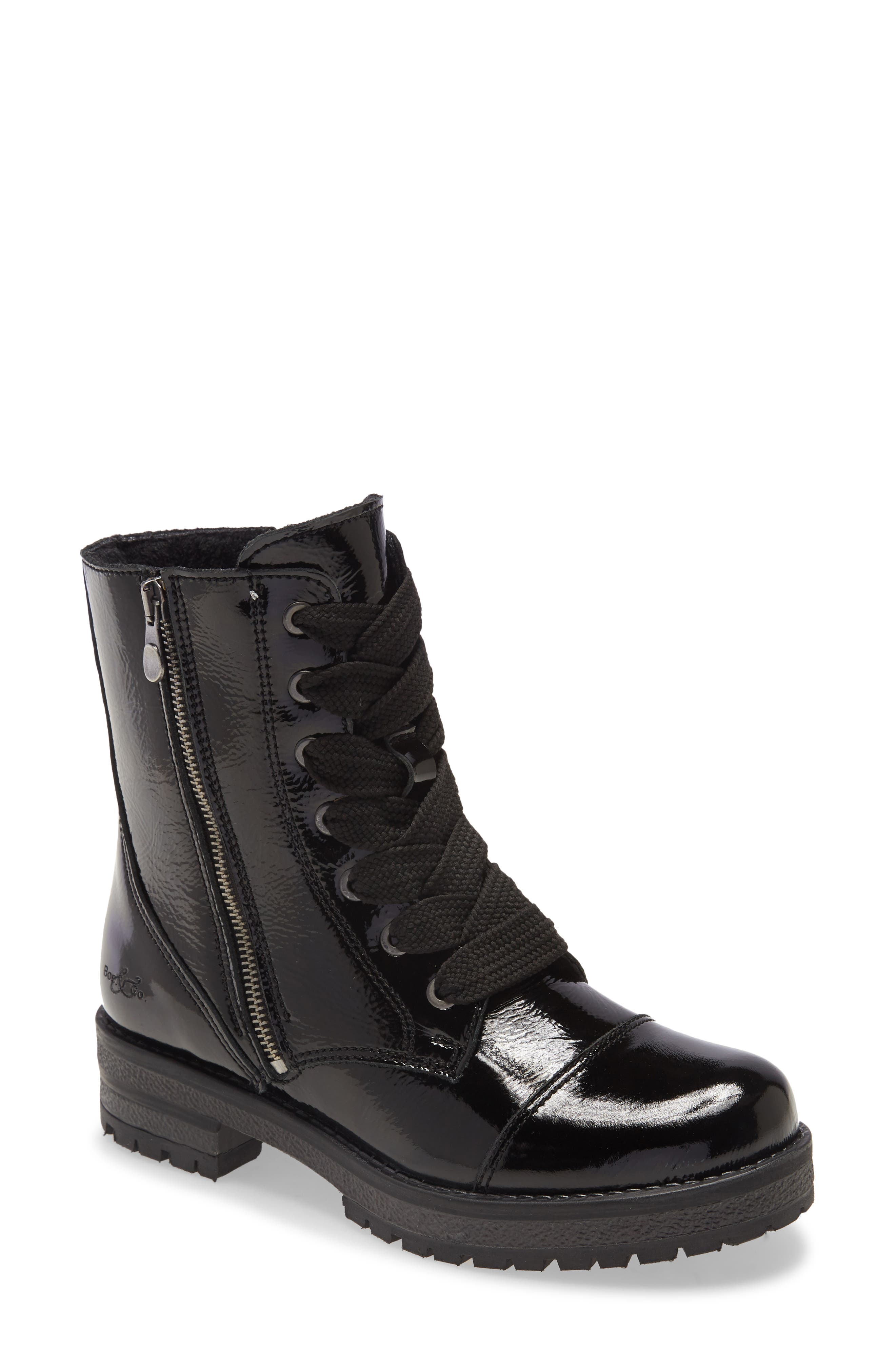 Paulie Waterproof Lace-Up Bootie, Main, color, BLACK PATENT