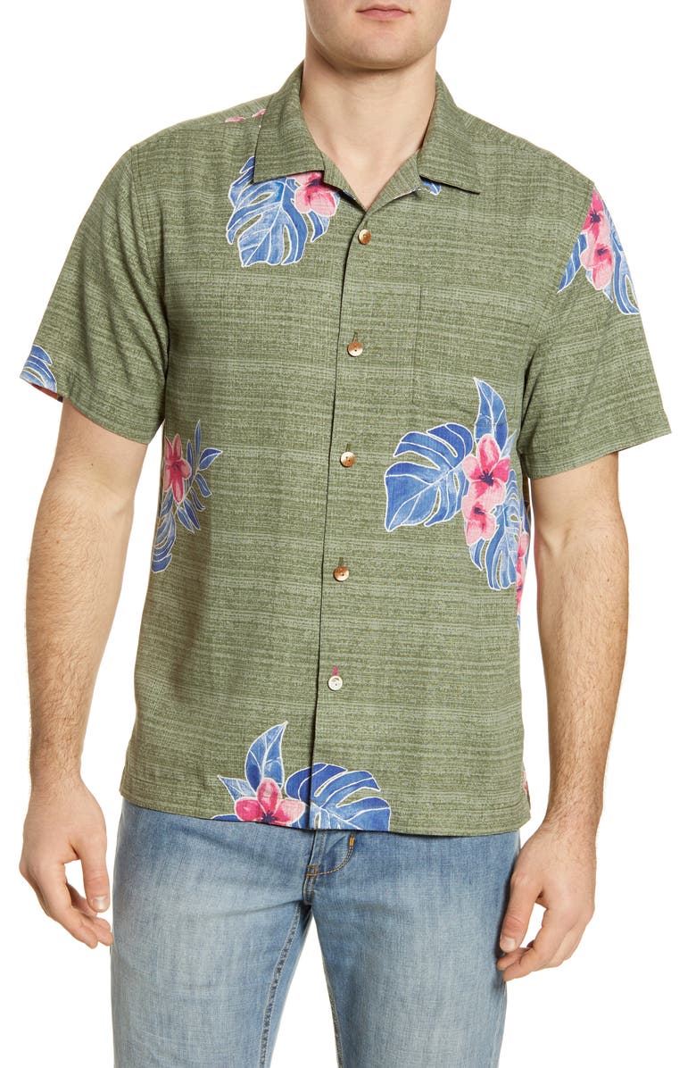 Tommy Bahama Blooms Adrift Short Sleeve Silk Blend Button-Up Camp Shirt, Main, color, 