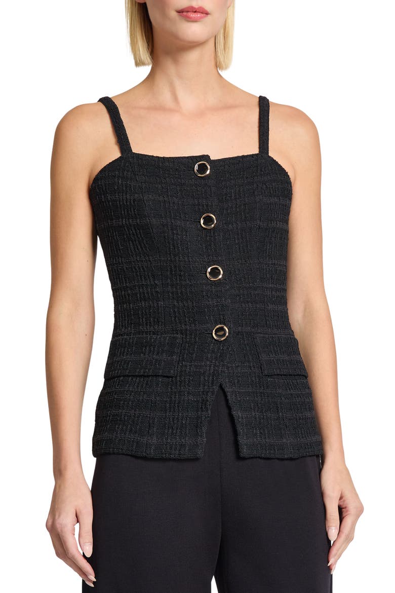 Tonal Plaid Knit Tank, Main, color, BLACK