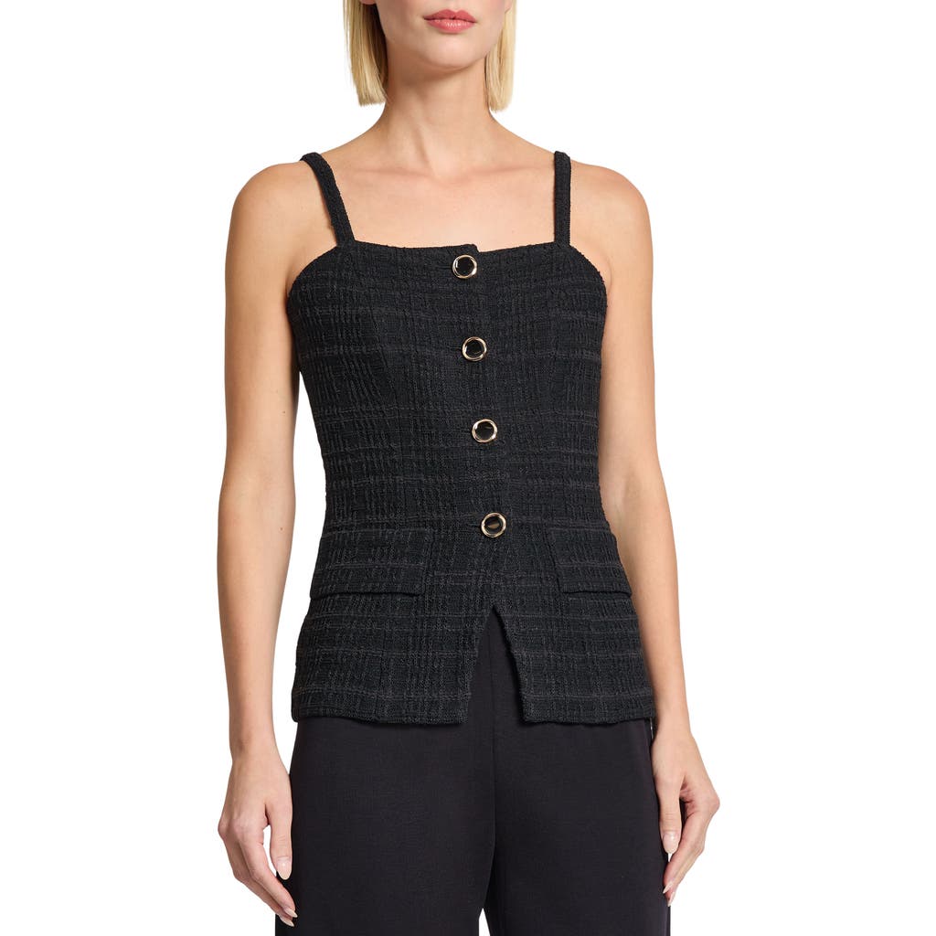 Misook Tonal Plaid Knit Tank In Black