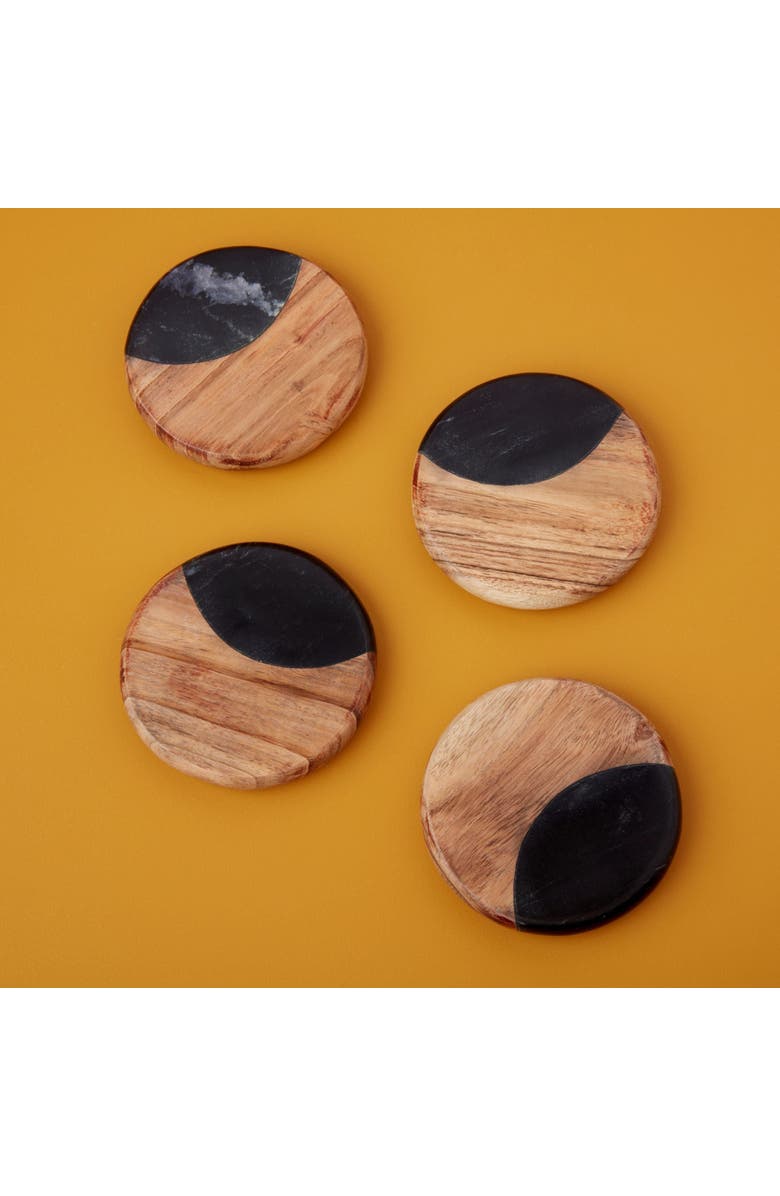Be Home Helena Marble Round Coasters - Set of 4, Alternate, color, Black