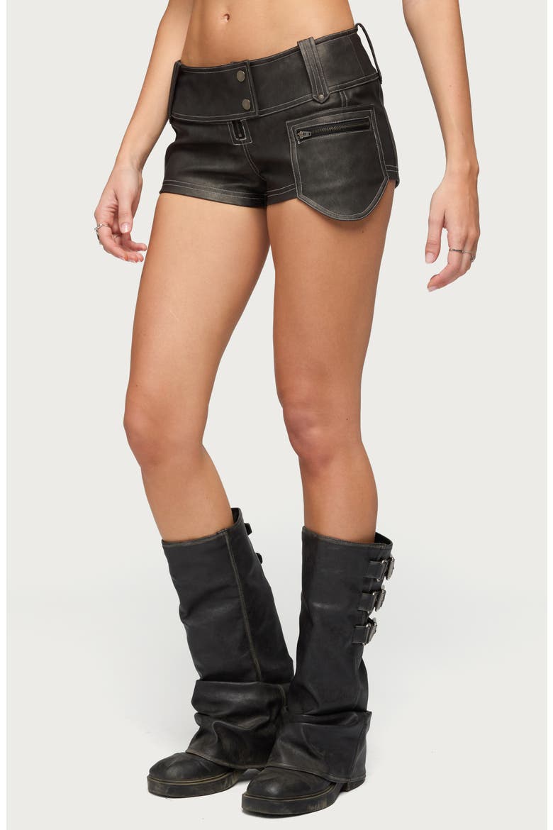 Dolly Low Rise Faux Leather Micro Cargo Shorts, Alternate, color, BLACK