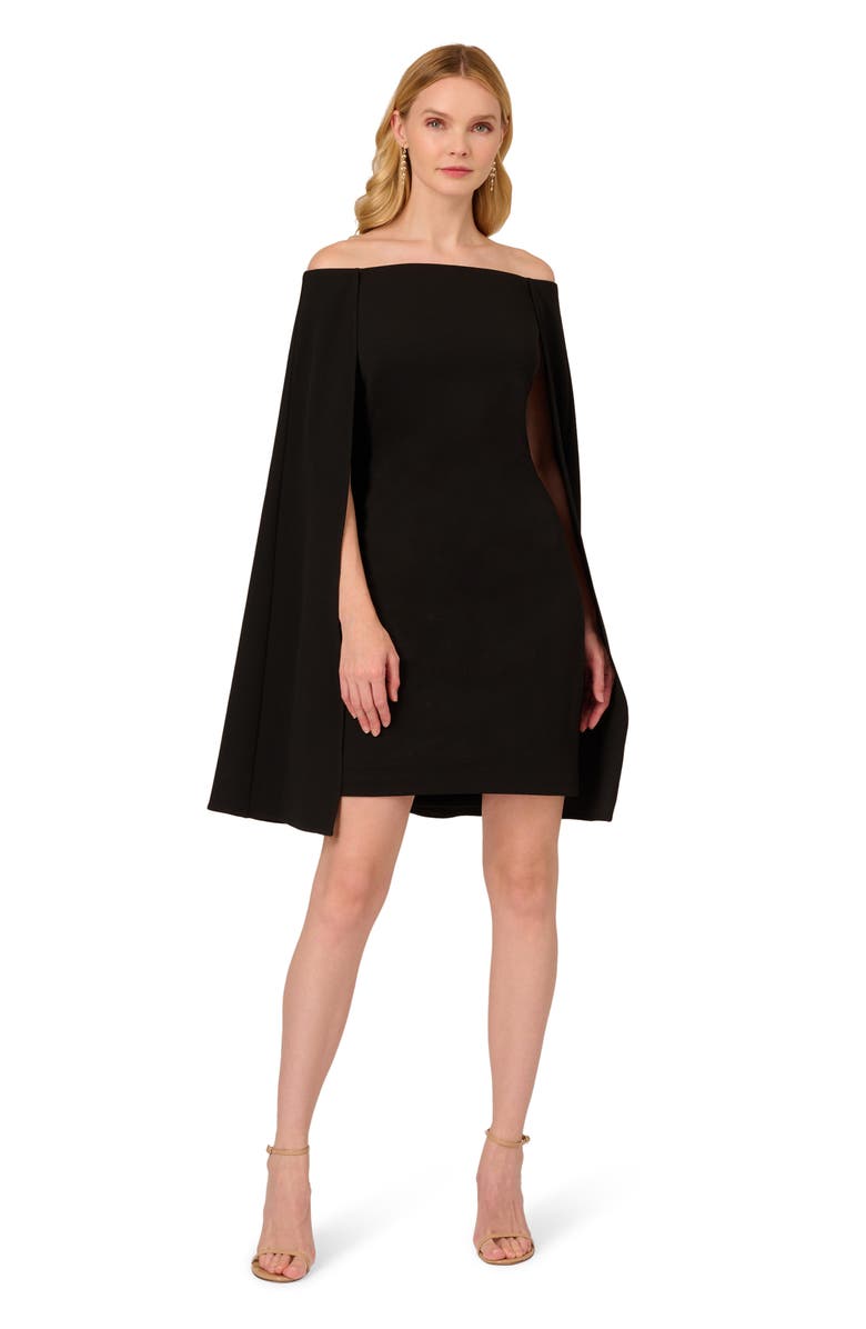 Adrianna Papell Off the Shoulder Long Sleeve Capelet Cocktail Dress, Alternate, color, 