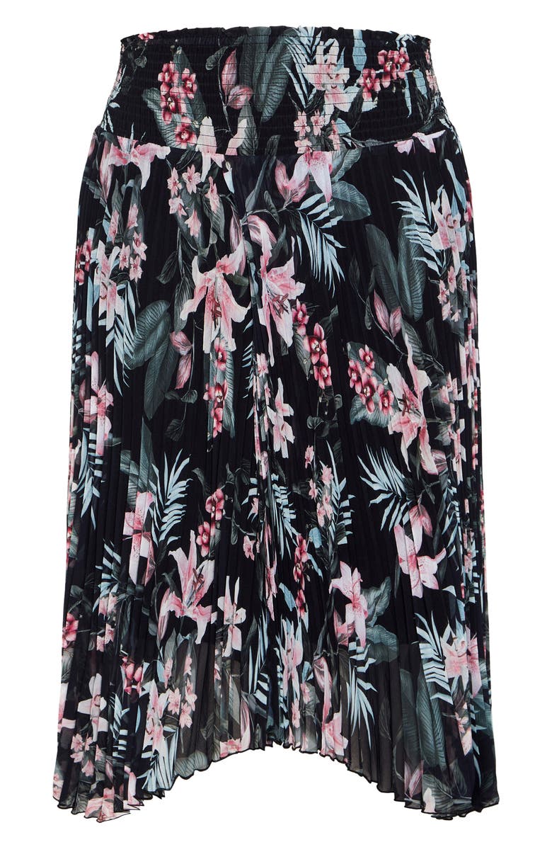City Chic Natalie Print Pleat Handkerchief Hem Midi Skirt, Alternate, color, 