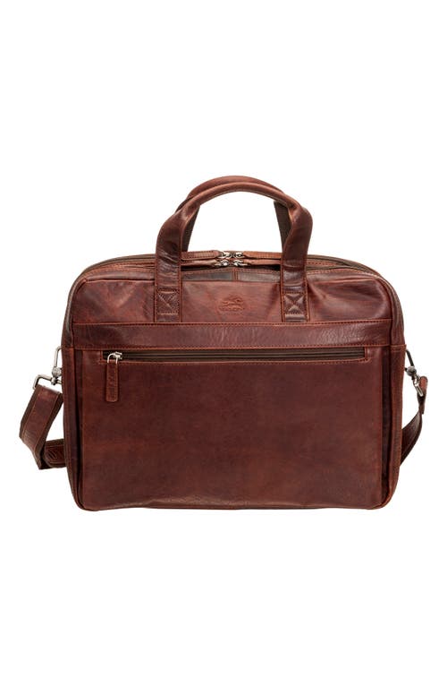 Mancini Double Compartment Leather Briefcase In Brown