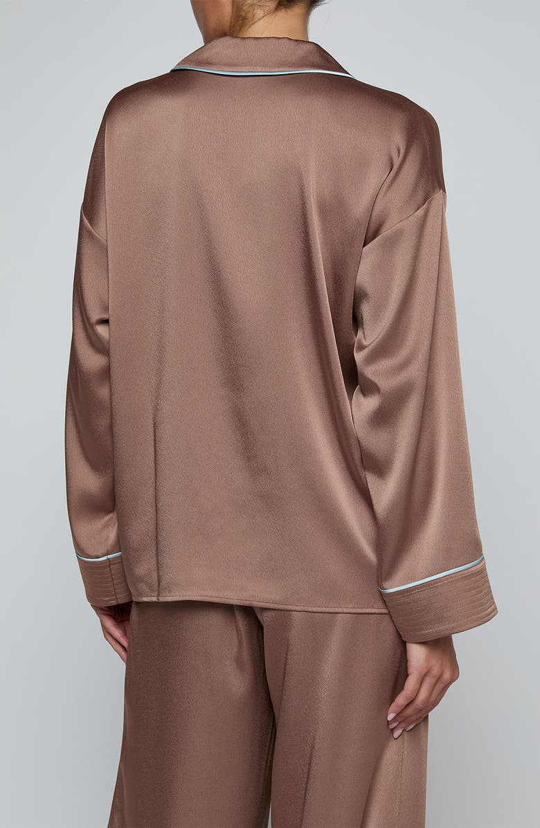 L'AGENCE Mara Satin Button-Up Shirt, Alternate, color, Mocha Tan/ Cool Blue