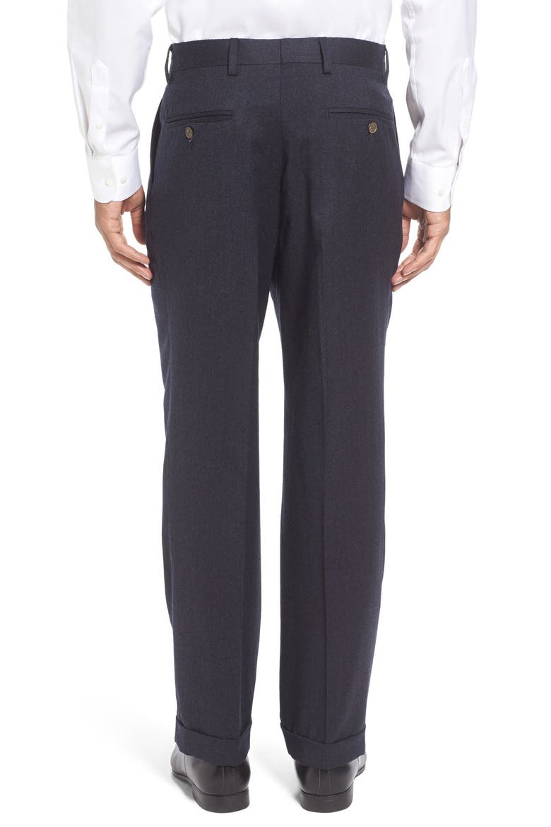 Lightweight Flannel Pleated Classic Fit Dress Trousers, Alternate, color, HEATHER NAVY