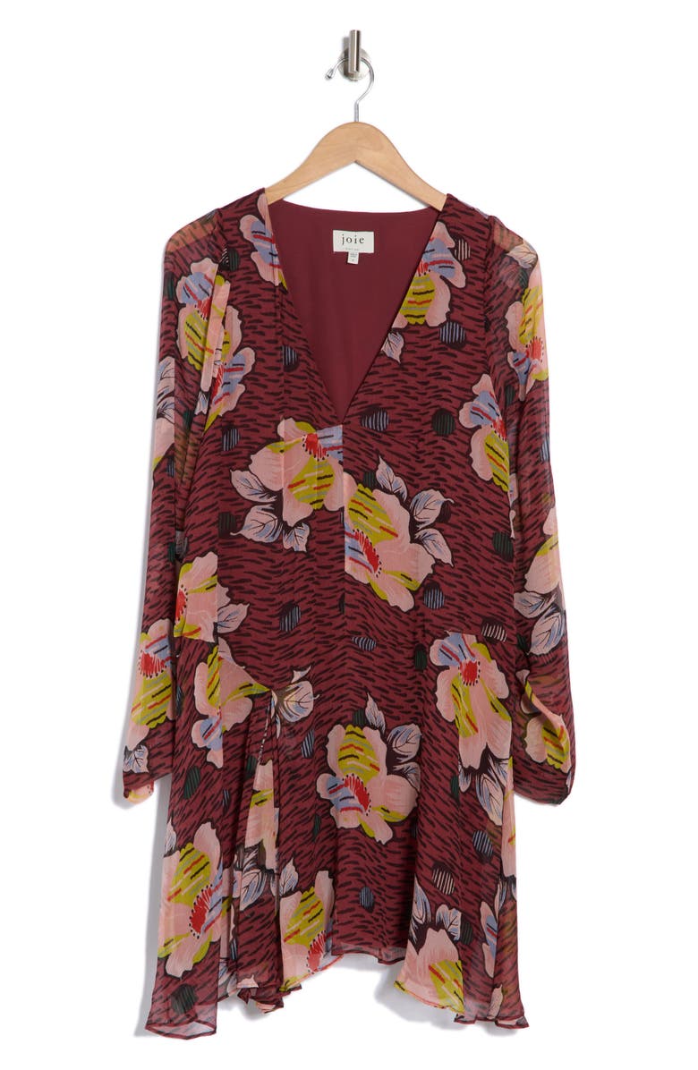 Joie Odilia Long Sleeve Silk Dress, Alternate, color, Oxblood Multi