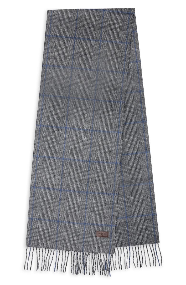 Hickey Freeman Glen Plaid Cashmere Scarf, Alternate, color, Navy