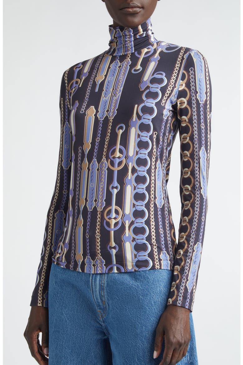 Heritage Chain Bridle Print Turtleneck Top, Alternate, color, MIDNIGHT MULTI