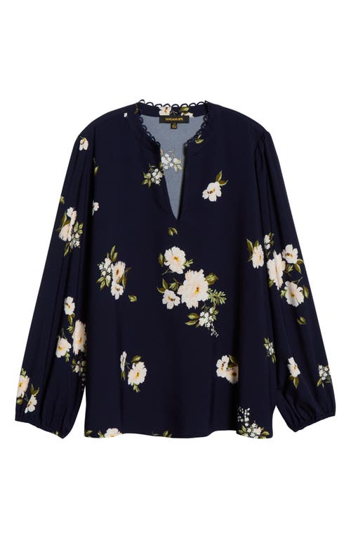 SUGARLIPS Arlene Floral Split Neck Top in Navy-Pink  product