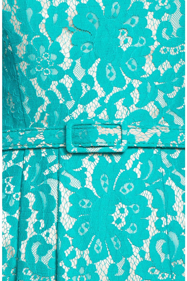 Belted Lace Fit & Flare Dress, Alternate, color, GREEN