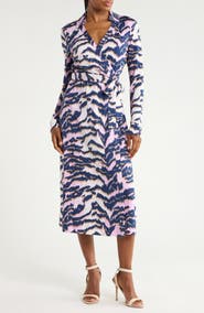 Diane von Furstenberg Abigail Long Sleeve Midi Wrap Dress