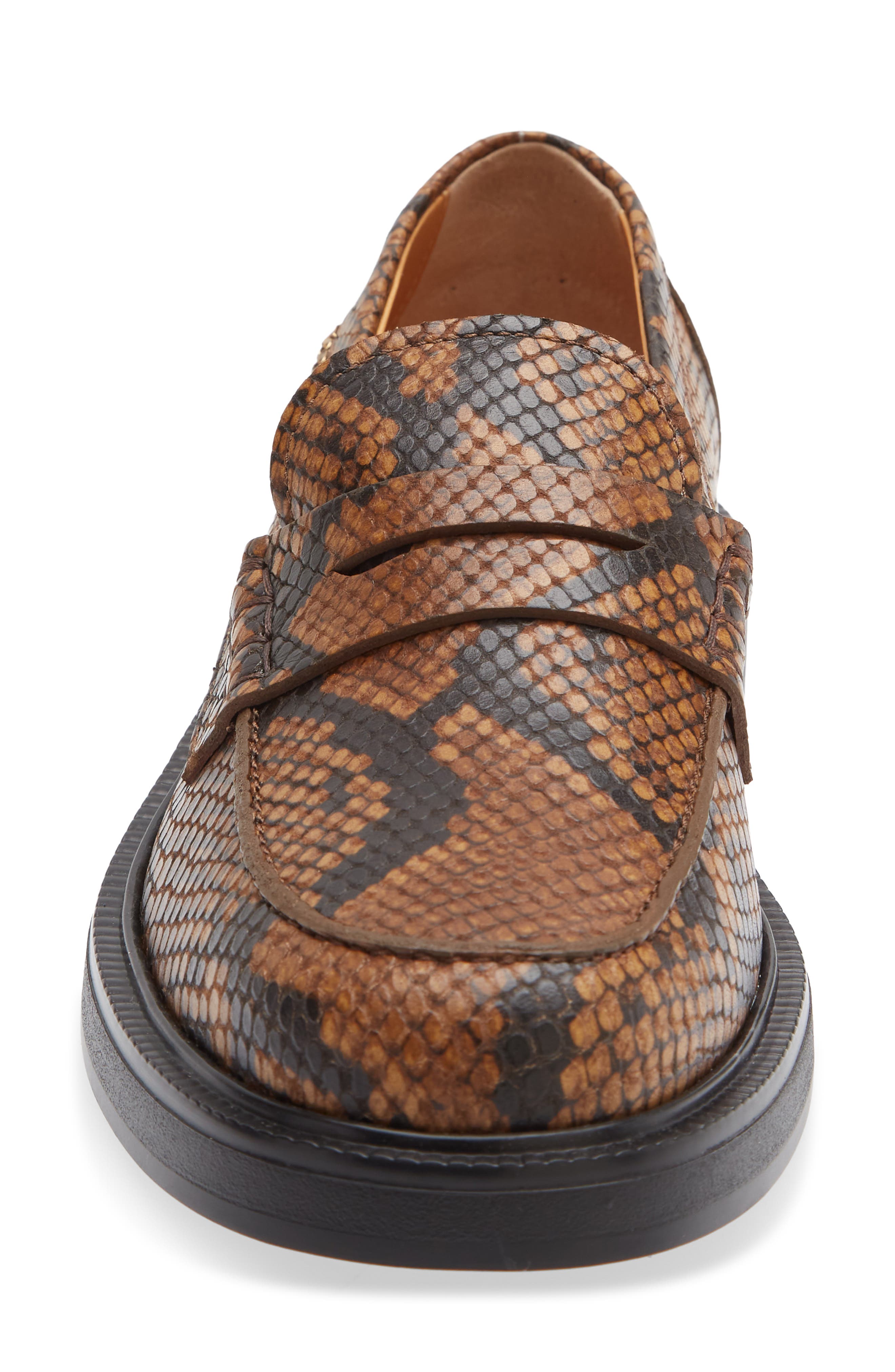 Python Embossed Penny Loafer, Alternate, color, MARRONE CHIARO