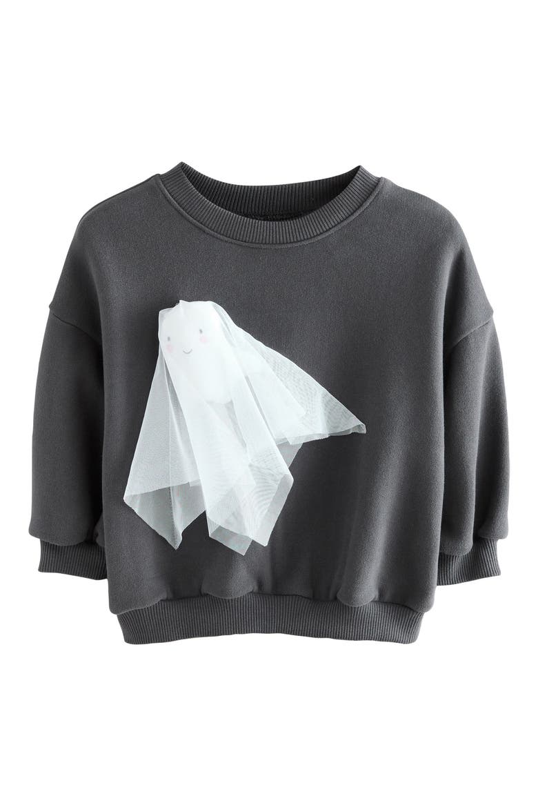 Kids' Halloween Ghost Appliqué Sweatshirt, Main, color, BLACK