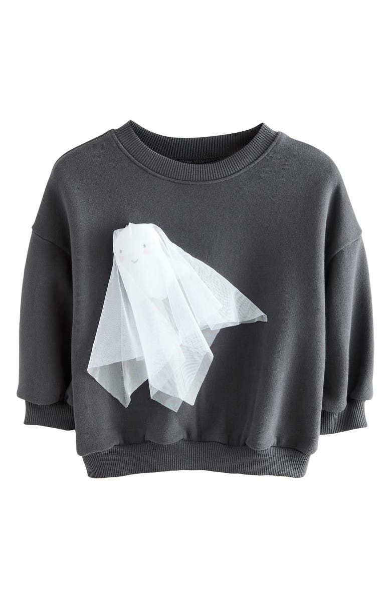 NEXT Kids' Halloween Ghost Appliqué Sweatshirt, Main, color, Black