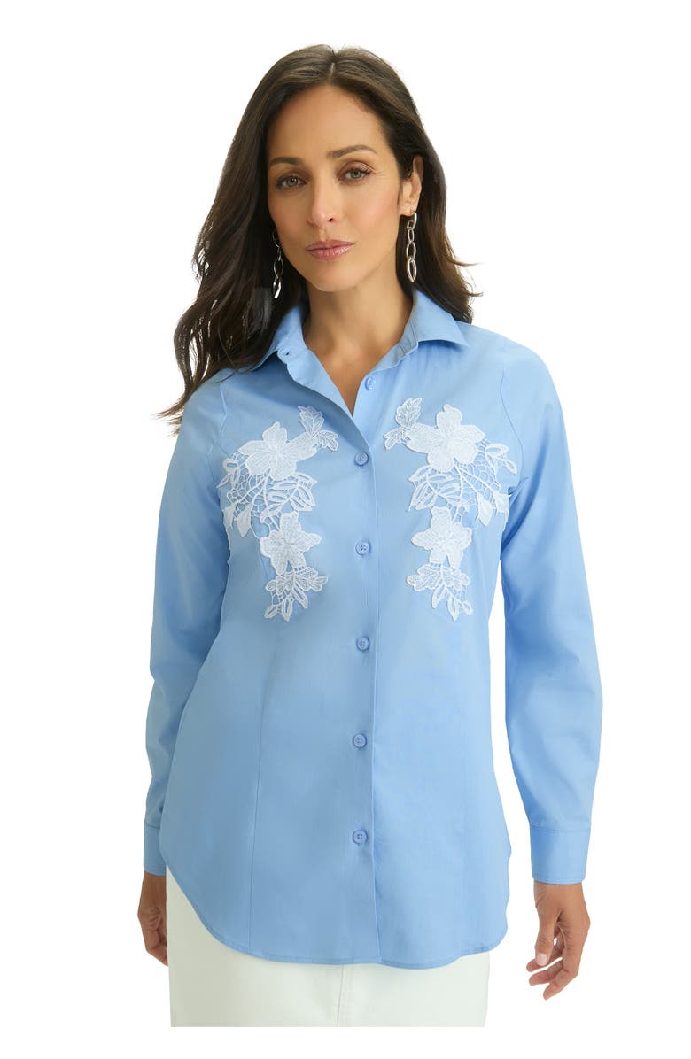 Jessica London Applique Poplin Shirt, Main, color, Sky Blue