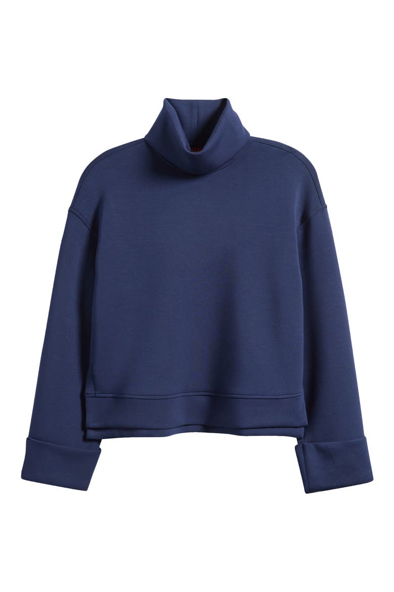 Cuffed Sleeve Crop Turtleneck Sweatshirt, Alternate, color, TIMELESS NAVY