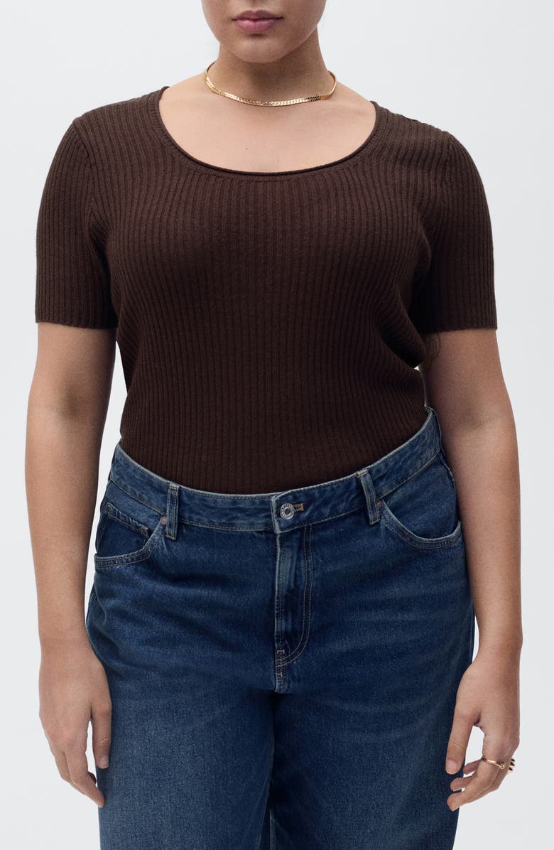 MANGO Scoop Neck Short Sleeve Rib Sweater, Alternate, color, 