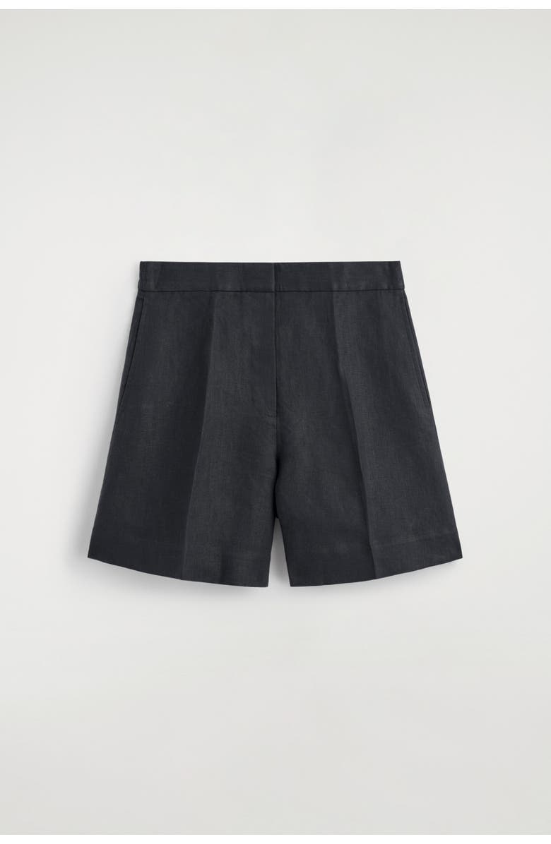 COS Tailored Elasticated Linen Shorts, Alternate, color, Black