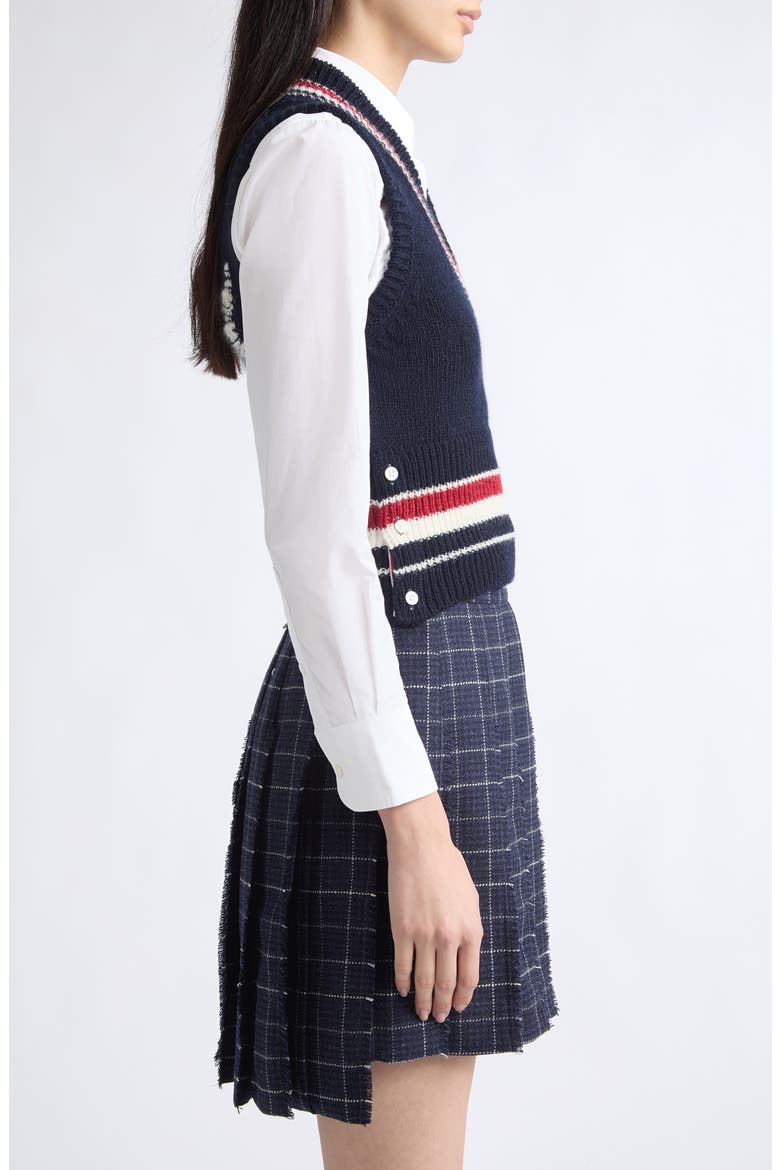 Hector Pointelle Intarsia V-Neck Sweater Vest, Alternate, color, NAVY