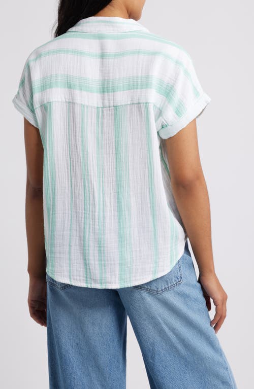 Beachlunchlounge Arin Stripe Short Sleeve Cotton Shirt In White
