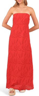 Petal & Pup Annika Eyelet Strapless Cotton Maxi Dress