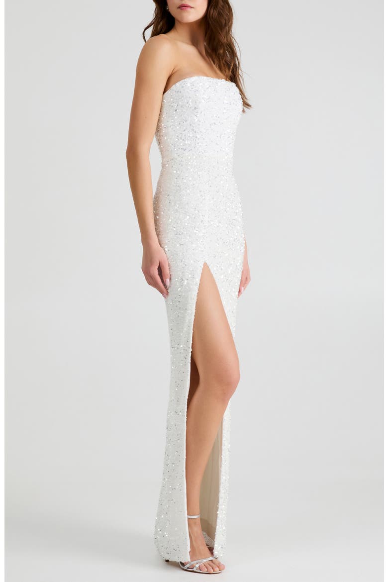 Lola Sequin Strapless Column Gown, Alternate, color, WHITE
