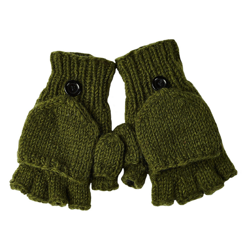 Nirvana Designs Fingerless Gloves With Button Flap And Fleece Lining In Olive