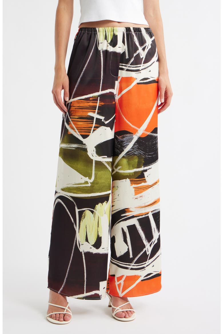 Print Pull-On Wide Leg Pants, Main, color, BLACK