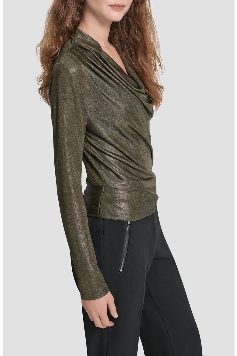 Heather Foil Drape Top, Alternate, color, DARK OLIVE