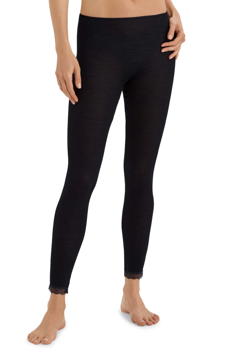 Woolen Lace Trim Rib Leggings, Main, color, BLACK