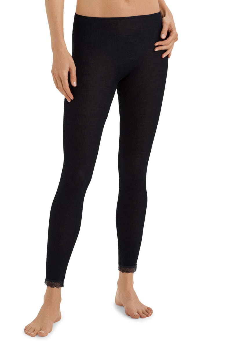 Hanro Woolen Lace Trim Rib Leggings, Main, color, 