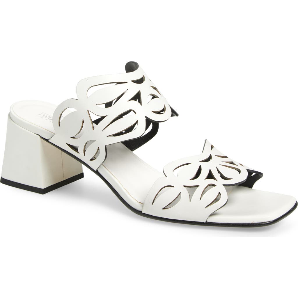 2 Twin Hearts Laser Cutout Slide Sandal In Bone