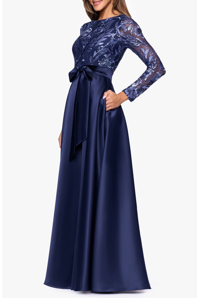 Embellished Bodice Long Sleeve Gown, Alternate, color, PERI/ NAVY