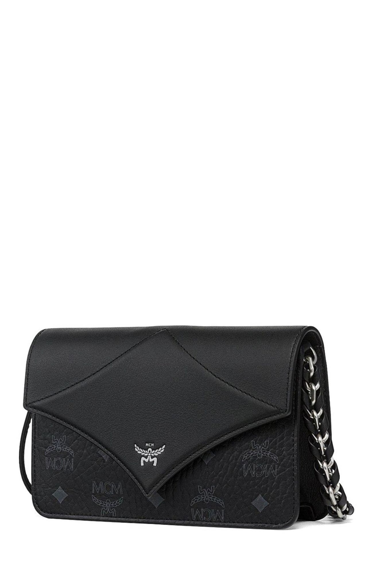 MCM Mini Diamond Shoulder Bag in Visetos Leather Mix, Alternate, color, Black